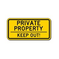 Private Property Keep Out Sign - 12x6 - Choose your colors and second message: Keep Out, No Trespassing, or No Soliciting. Constructed of durable rust-free aluminum this Keep Out sign is also Reflective and rated for 7-plus years of no-fade outdoor service