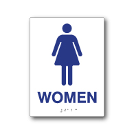 ADA Compliant Womens Restroom Wall Sign on White Rectangle with Tactile Text & Braille - 6x8 - Our ADA Restroom Signs meet regulations and will pass Title 24 building inspections.
