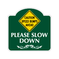 Mission Style Caution Speed Bumps Ahead Sign - 18x18. Made with 3M Reflective Rust-Free Heavy Gauge Durable Aluminum available for quick shipping from STOPSignsAndMore
