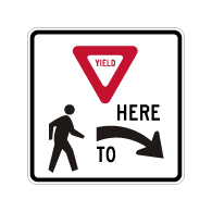 R1-5 Yield Here To Pedestrians Right Arrow Sign - 30x30. Crosswalk Sign Made with 3M Reflective Rust-Free Heavy Gauge Durable Aluminum available at STOPSignsAndMore