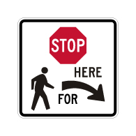 R1-5b Stop Here For Pedestrians Right Arrow Sign - 30x30 - Made with 3M DG3 Reflective Rust-Free Heavy Gauge Durable Aluminum available at STOPSignsAndMore.com