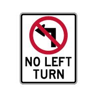 No Left Turn with Symbol Sign - 18x24 - DG3 Reflective Rust-Free Heavy Gauge Aluminum Road Signs.
