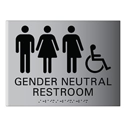 ADA Compliant Wheelchair Accessible Gender Neutral Wall Sign, Restroom Wall Signs with Tactile Text and Grade 2 Braille - 12x9