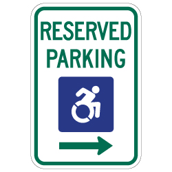 R7-8 New York Disabled Reserved Parking Signs - Right Arrow - 12x18 - Reflective Rust-Free Heavy Gauge Aluminum ADA Parking Signs