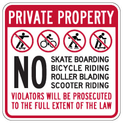 Private Property No Skate Boarding Bicycle Riding Sign - 18x18 - Made with 3M Reflective Rust-Free Heavy Gauge Durable Aluminum available at STOPSignsAndMore.com