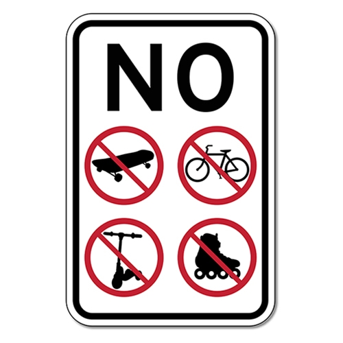 no skating bicycling rollerblading scooter riding sign