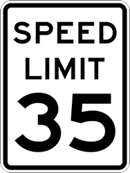 Click here to view larger image Thirty-Five Miles Per Hour Speed Limit Sign - 18x24 - Official R2-1 MUTCD Compliant Reflective Rust-Free Heavy Gauge Aluminum Speed Limit Signs