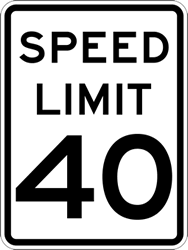 Click here to view larger image Forty Miles Per Hour Speed Limit Signs - 18x24 - Official R2-1 MUTCD Compliant Reflective Rust-Free Heavy Gauge Aluminum Speed Limit Signs
