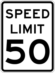 Click here to view larger image Fifty Mile Per Hour Speed Limit Sign - 18x24 - Official R2-1 MUTCD Compliant Reflective Rust-Free Heavy Gauge Aluminum Speed Limit Signs