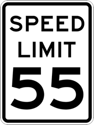 Click here to view larger image Fifty-Five Mile Per Hour Sign- 18x24 Size - Official R2-1 MUTCD Compliant Reflective Rust-Free Heavy Gauge Aluminum Speed Limit Sign