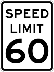 Click here to view larger image Sixty Mile Per Hour Sign - 24x30 - Official Speed Limit Sign High Intensity Prismatic Reflective Heavy-Duty Aluminum Speed Signs