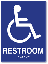 Click here to view larger image ADA Compliant Wheelchair Access Pictogram Restroom Wall Sign - Tactile Text and Grade 2 Braille - 6x8