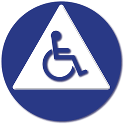 Click here to view larger image ADA Compliant and California Title 24 Compliant Unisex Restroom Door Sign with ISA on White Triangle - 12x12