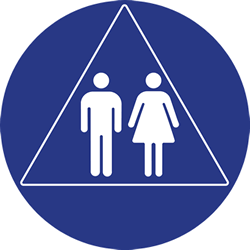 Click here to view larger image ADA Compliant and Title 24 Compliant Unisex Restroom Door Signs with Male and Female Symbols - 12x12