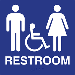 ADA Compliant Wheelchair Accessible Unisex Restroom Wall Signs with Tactile Text and Grade 2 Braille - 8x8