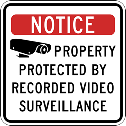 Click here to view larger image Notice Property Protected By Recorded Video Surveillance Security Signs - 18x18 - Reflective heavy-gauge (.063) aluminum Security Signs