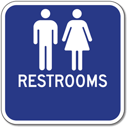 Click here to view larger image Outdoor Rated Aluminum Unisex Restrooms Sign - No Arrows - 12x12 - Reflective Rust-Free Heavy Gauge (.063) Aluminum Restroom Signs