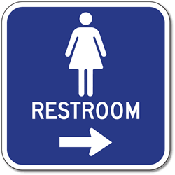 Click here to view larger image Aluminum Womens Restrooms Sign with Right Arrow - 12x12