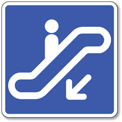 Click here to view larger image Escalator Down Symbol Sign - 8x8- Non-Reflective Rust-Free .050 Gauge Aluminum Symbol Sign for Down Escalators
