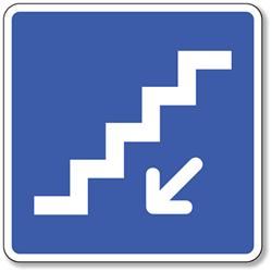 Stairs Down Symbol Sign - 8x8- Non-Reflective Rust-Free .050 Gauge Aluminum Symbol Sign for Downward Stairs