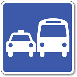 Click here to view larger image Bus and Taxi Symbol Sign - 8x8- Non-Reflective Rust-Free .050 Gauge Aluminum Symbol Sign for Ground Transportation Areas