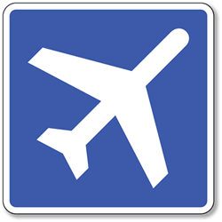 Click here to view larger image Departing Flights Airport Symbol Sign - 8x8- Non-Reflective Rust-Free .050 Gauge Aluminum Symbol Sign for Airport Departing Flights