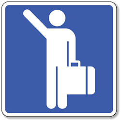Click here to view larger image Arriving Flights Airport Symbol Sign - 8x8- Non-Reflective Rust-Free .050 Gauge Aluminum Symbol Sign for Airport Arrival Flights Areas
