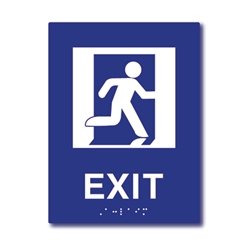 Click here to view larger image ADA Compliant Running Man Symbol Exit Sign with Tactile Text and Grade 2 Braille - 6x8
