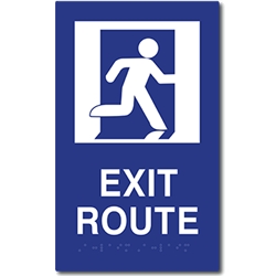 Click here to view larger image ADA Compliant Running Man Symbol Exit Route Sign with Tactile Text and Grade 2 Braille - 6x10