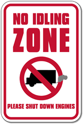 Click here to view larger image No Truck Idling Zone Please Shut Down Engines Sign -12x18 - Reflective Rust-Free Heavy Gauge Aluminum No Idling Signs