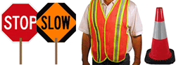 Click here to view larger image School Crossing Guard Kit - Includes (1) STOP Paddle Sign, (1) STOP/SLOW Paddle Sign, (2) Vests, and (3) Safety Cones