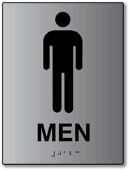 ADA Mens Restroom Wall Sign with Tactile Text and Grade 2 Braille- 6x8 - Brushed aluminum is an attractive alternative to plastic ADA signs