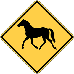 Click here to view larger image Wild Horse Crossing Road Sign - 24x24- High Intensity Prismatic Reflectivity on Heavy-Gauge .080 Aluminum Regulation W11-22 MUTCD Wild Horse Warning Sign