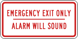 Click here to view larger image Emergency Exit Only Alarm Will Sound Signs - 12x6 - Reflective Rust-Free Aluminum Exit Signs. This 12