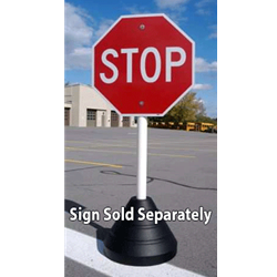 Click here to view larger image Buy 70-Pound Portable Recycled Rubber Sign Bases with PVC Post and Sign Mounting Hardware