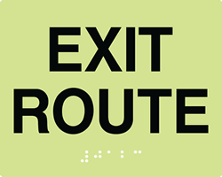 Click here to view larger image ADA Compliant Luminescent Exit Route Sign with Tactile Text and Grade 2 Brail