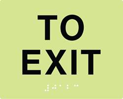 ADA Compliant Luminescent To Exit Signs with Tactile Text and Grade 2 Braille - 5x4 size