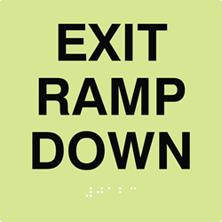 Click here to view larger image ADA Compliant Luminous Exit Ramp Down Signs with Tactile Text and Grade 2 Braille - 6X6