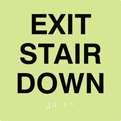 ADA Compliant Luminous Exit Stair Down Sign with Braille - 6X6