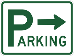 Click here to view larger image Parking Lot Signs with Right Arrow - 24x18 - Reflective Rust-Free Heavy Gauge Aluminum