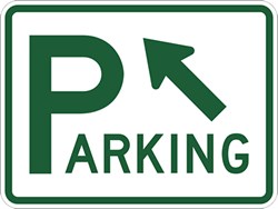 Click here to view larger image Parking Lot Signs with Ahead Left Arrow - 24x18 - Reflective Rust-Free Heavy Gauge Aluminum