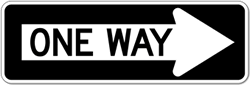 Click here to view larger image R6-1R One Way Right Arrow Signs - 36X12 - Official MUTCD Reflective Rust-Free Heavy Gauge Aluminum Road Signs