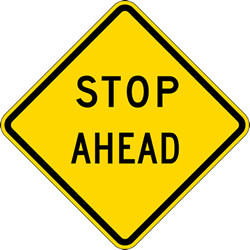 Click here to view larger image W3-1A - STOP Ahead Text Warning Sign - Reflective Rust-Free Heavy Gauge (.063) Aluminum Road Signs