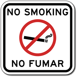 Click here to view larger image Bilingual No Smoking No Fumar with No-Smoking Symbol Sign - 12x12 - Reflective outdoor-rated aluminum Bilingual No Smoking signs