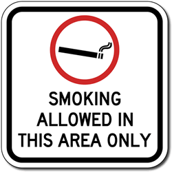 Click here to view larger image Smoking Allowed In This Area Only with Smoking Symbol Sign - 12x12 - Outdoor rated reflective aluminum Smoking Area Signs