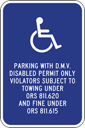 Oregon State OR7-8 Handicap Parking Sign - 12x18