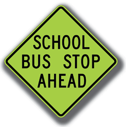 S3-1 School Bus Stop Ahead Warning Signs - 24x24- Official Diamond Grade (DG3) Florescent Yellow-Green Reflective School Bus Stop Signs