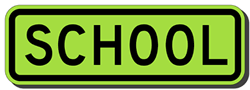 Click here to view larger image School Zone Warning Signs- 24x8 - Official MUTCD Compliant Diamond Grade (DG3) Florescent Yellow-Green Reflective S4-3 School Zone Signs