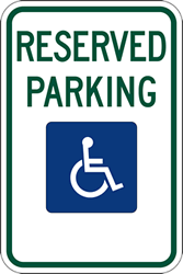 Click here to view larger image R7-8 Federal Disabled Reserved Parking Signs - 12x18 - Reflective Rust-Free Heavy Gauge Aluminum ADA Parking Signs