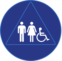 ADA Compliant and California Title 24 Unisex Restroom Door Signs with Male-Female-Wheelchair Symbols  - 12x12